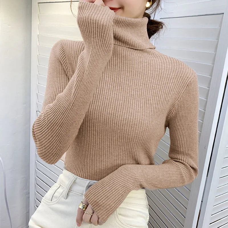 Women's Turtleneck Sweater Knitted Soft Cashmere for Autumn and Winter