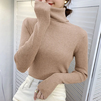 Women's Turtleneck Sweater Knitted Soft Cashmere for Autumn and Winter