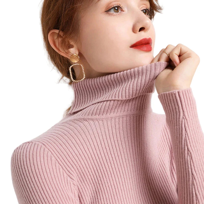 Women's Turtleneck Sweater Knitted Soft Cashmere for Autumn and Winter