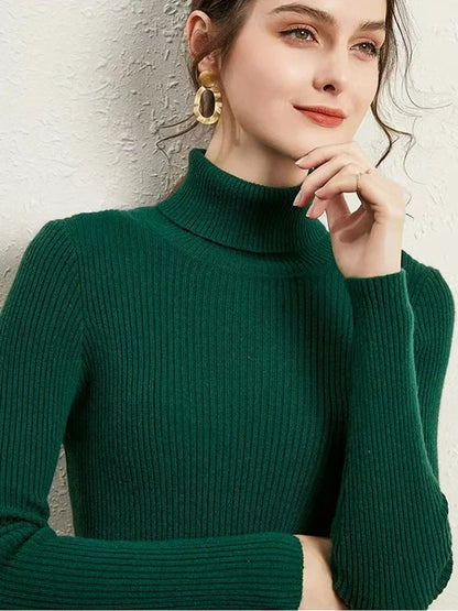 Women's Turtleneck Sweater Knitted Striped Long Sleeves Autumn Winter