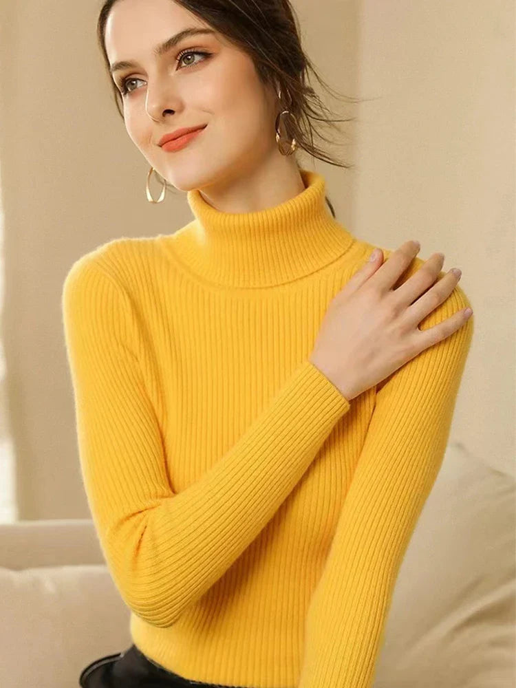 Women's Turtleneck Sweater Knitted Striped Long Sleeves Autumn Winter