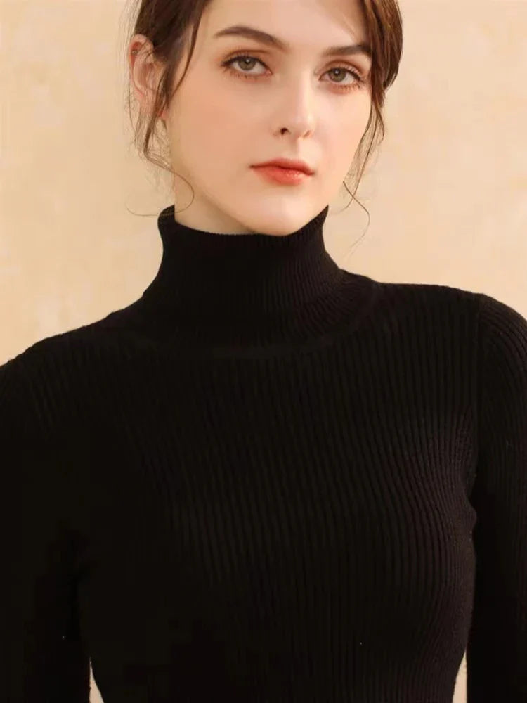 Women's Turtleneck Sweater Knitted Striped Long Sleeves Autumn Winter