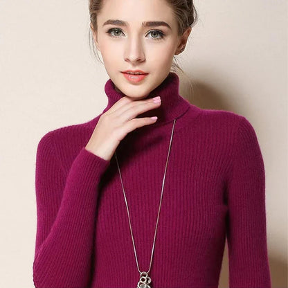 Women's Turtleneck Sweater Knitted Striped Long Sleeves Autumn Winter