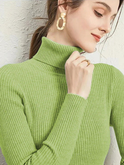 Women's Turtleneck Sweater Knitted Striped Long Sleeves Autumn Winter