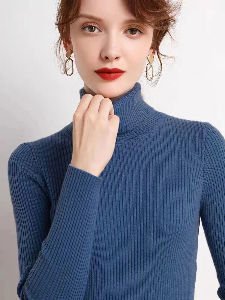 Women's Turtleneck Sweater Knitted Striped Long Sleeves Autumn Winter