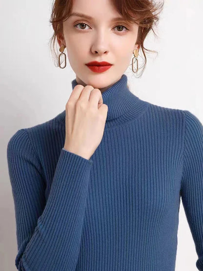 Women's Turtleneck Sweater Knitted Striped Long Sleeves Autumn Winter