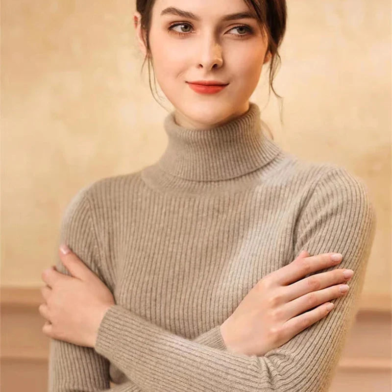 Women's Turtleneck Sweater Knitted Striped Long Sleeves Autumn Winter