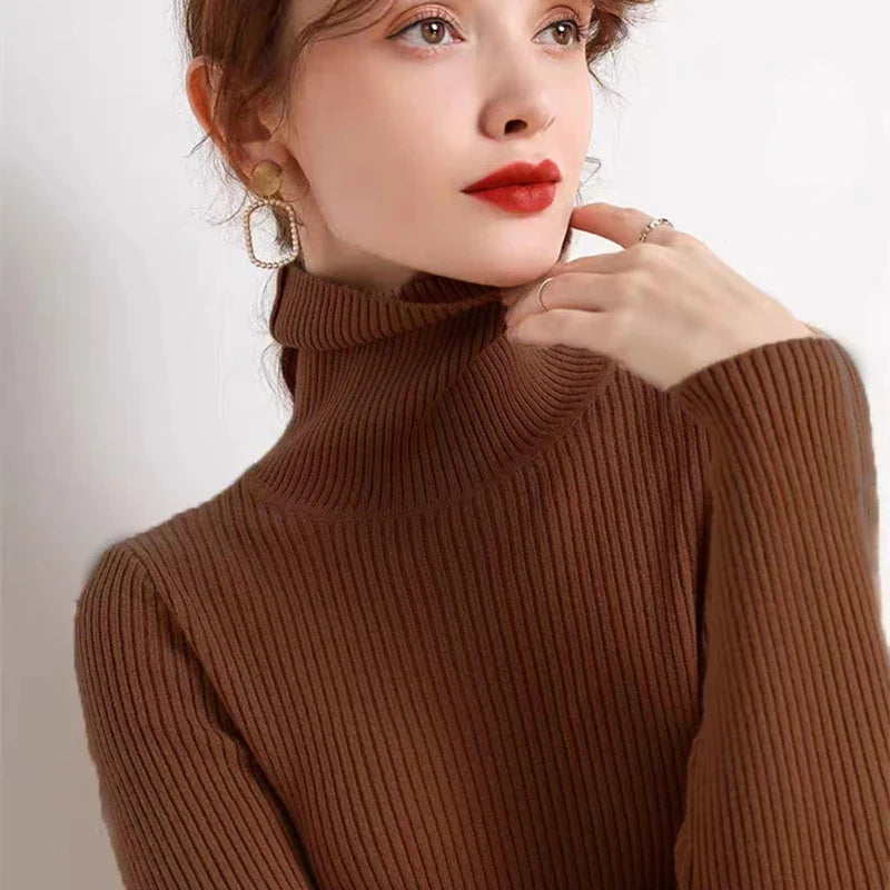 Women's Turtleneck Sweater Knitted Striped Long Sleeves Autumn Winter