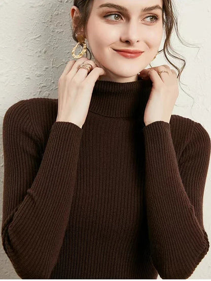 Women's Turtleneck Sweater Knitted Striped Long Sleeves Autumn Winter