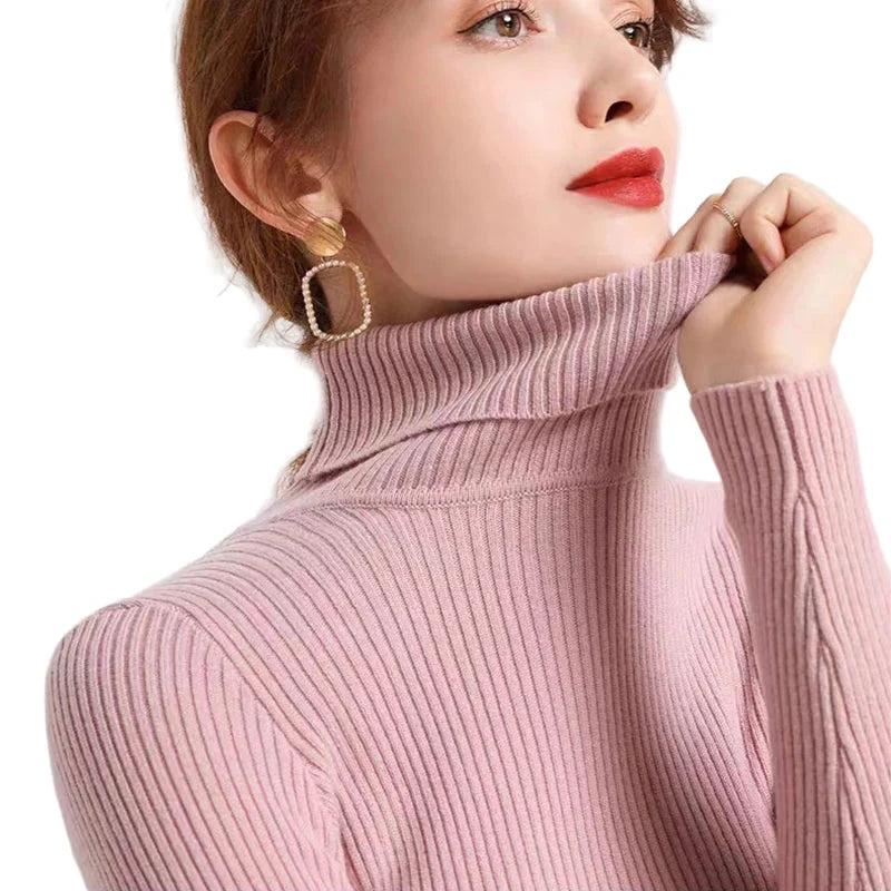 Women's Turtleneck Sweater Knitted Striped Long Sleeves Autumn Winter