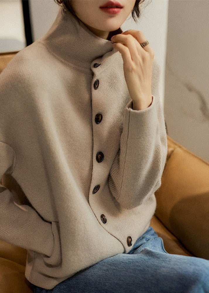 Women's Turtleneck Sweater With Buttons Long Sleeves and Loose Fit
