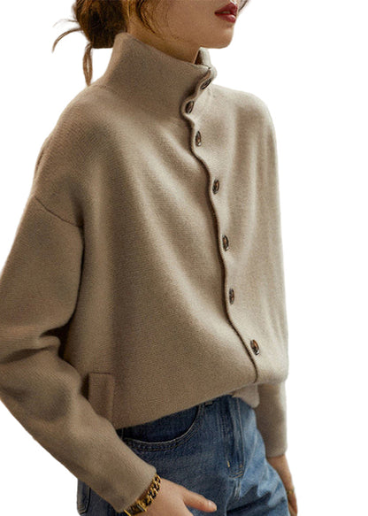 Women's Turtleneck Sweater With Buttons Long Sleeves and Loose Fit