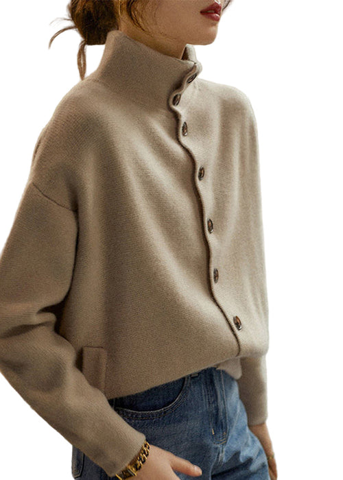 Women's Turtleneck Sweater With Buttons Long Sleeves and Loose Fit