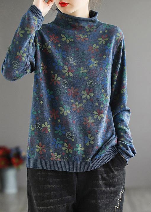 Women's Turtleneck Sweater With Khaki Print Trendy High Neck Design