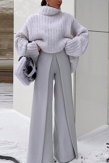 Women's Turtleneck Sweater with Lowered Shoulder and Fluffy Finish