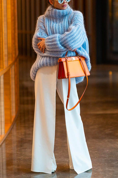 Women's Turtleneck Sweater with Lowered Shoulder and Fluffy Finish