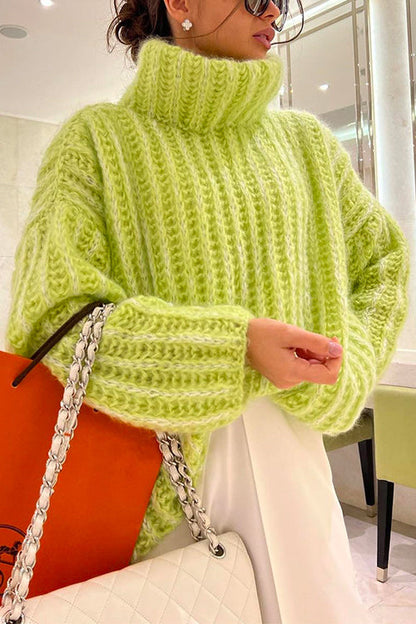 Women's Turtleneck Sweater with Lowered Shoulder and Fluffy Finish