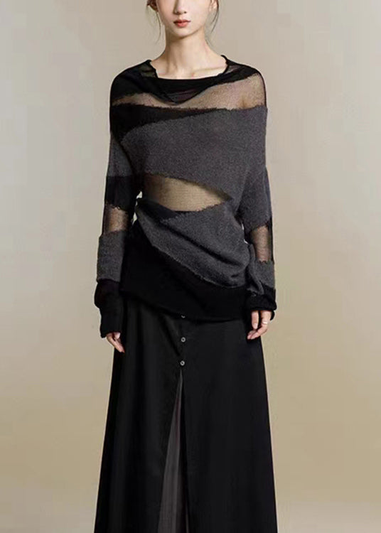 Women's Turtleneck Sweater with Tulle Patchwork