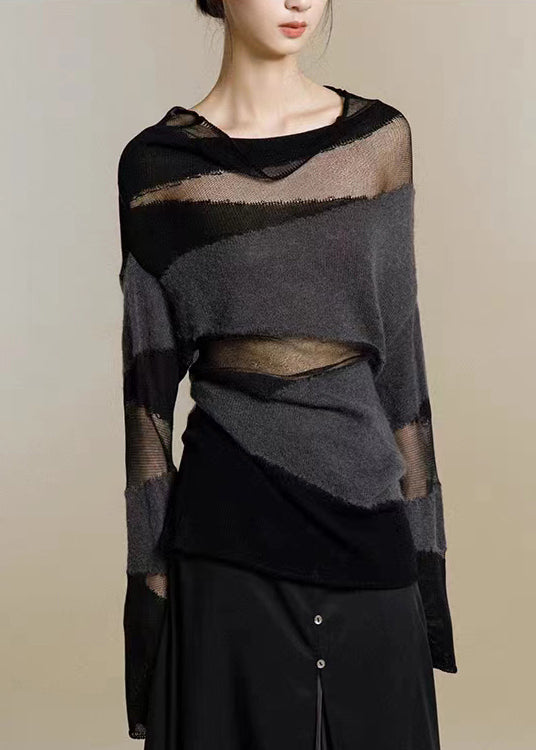 Women's Turtleneck Sweater with Tulle Patchwork