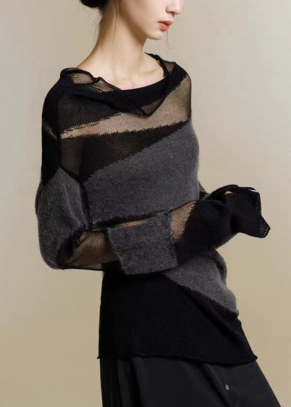 Women's Turtleneck Sweater with Tulle Patchwork