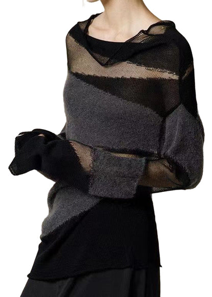 Women's Turtleneck Sweater with Tulle Patchwork