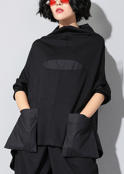 Women's Turtleneck Top with Patchwork and Pockets