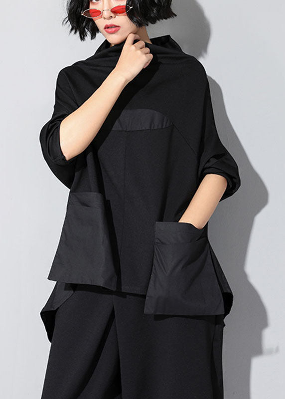 Women's Turtleneck Top with Patchwork and Pockets