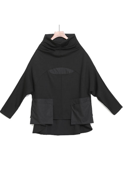 Women's Turtleneck Top with Patchwork and Pockets