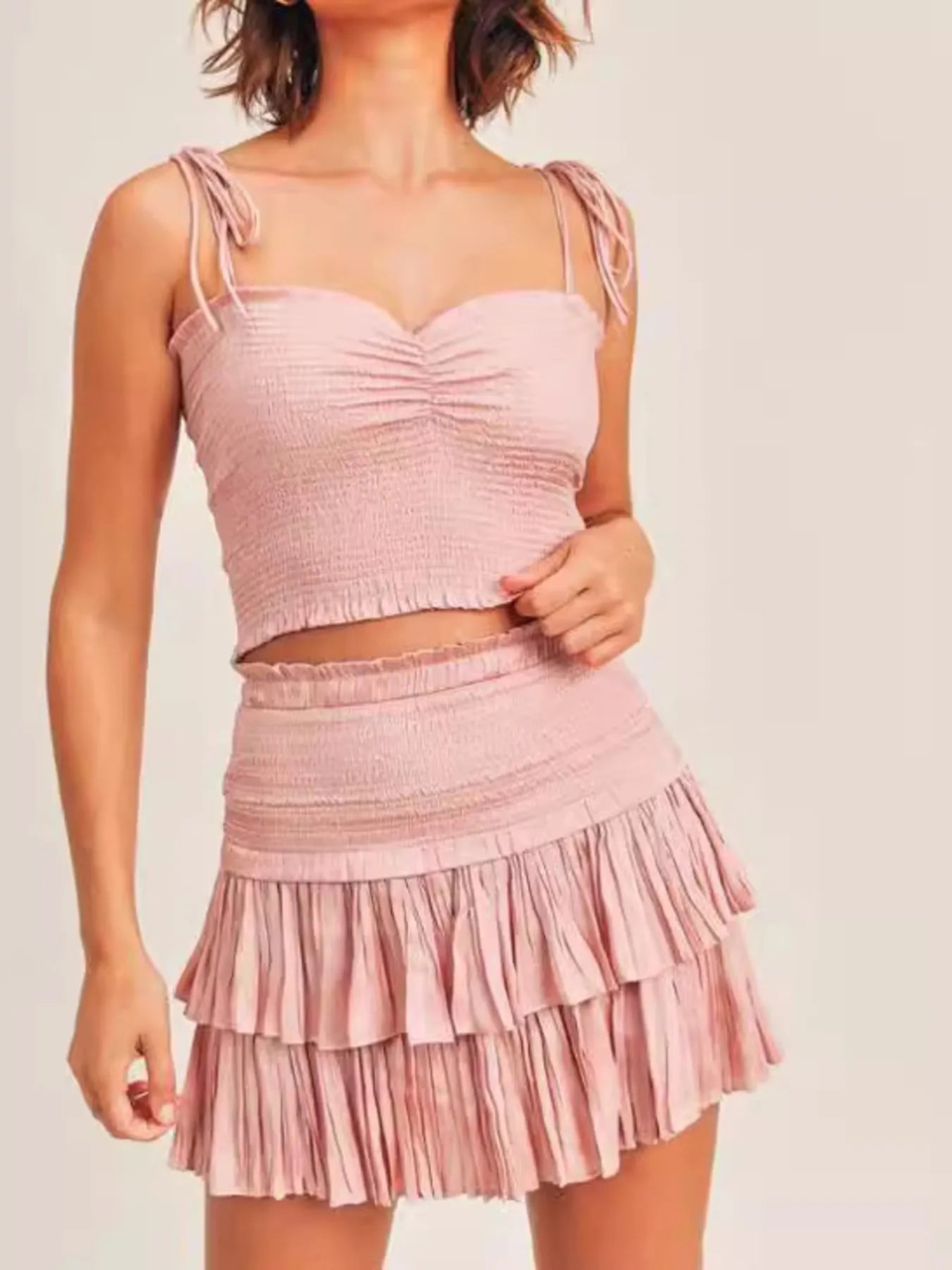 Women's Two Piece Set Cami and Skirt with Heart Shaped Neckline