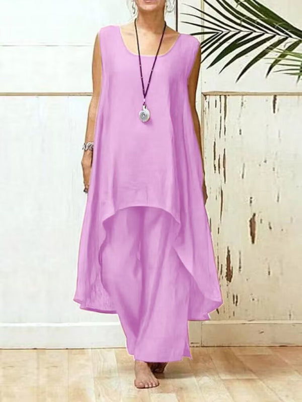 Women's Two-Piece Set Irregular Sleeveless Wide Pants