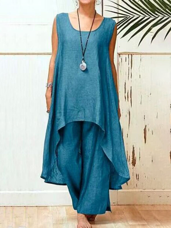 Women's Two-Piece Set Irregular Sleeveless Wide Pants