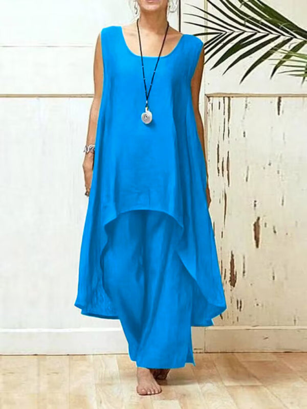 Women's Two-Piece Set Irregular Sleeveless Wide Pants