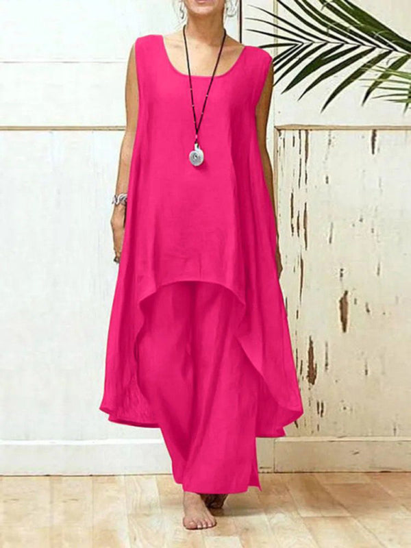Women's Two-Piece Set Irregular Sleeveless Wide Pants