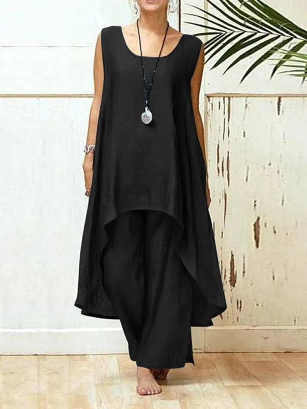 Women's Two-Piece Set Irregular Sleeveless Wide Pants