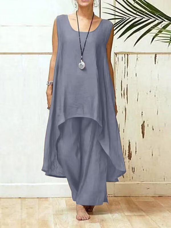 Women's Two-Piece Set Irregular Sleeveless Wide Pants
