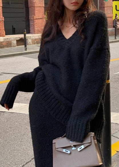 Women's Two-Piece Set Knitted Sweater and Maxi Skirt