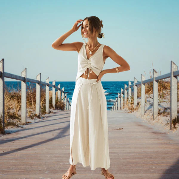 Women's Two-piece Set Casual Breathable Material V-Neck