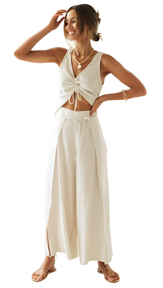 Women's Two-piece Set Casual Breathable Material V-Neck