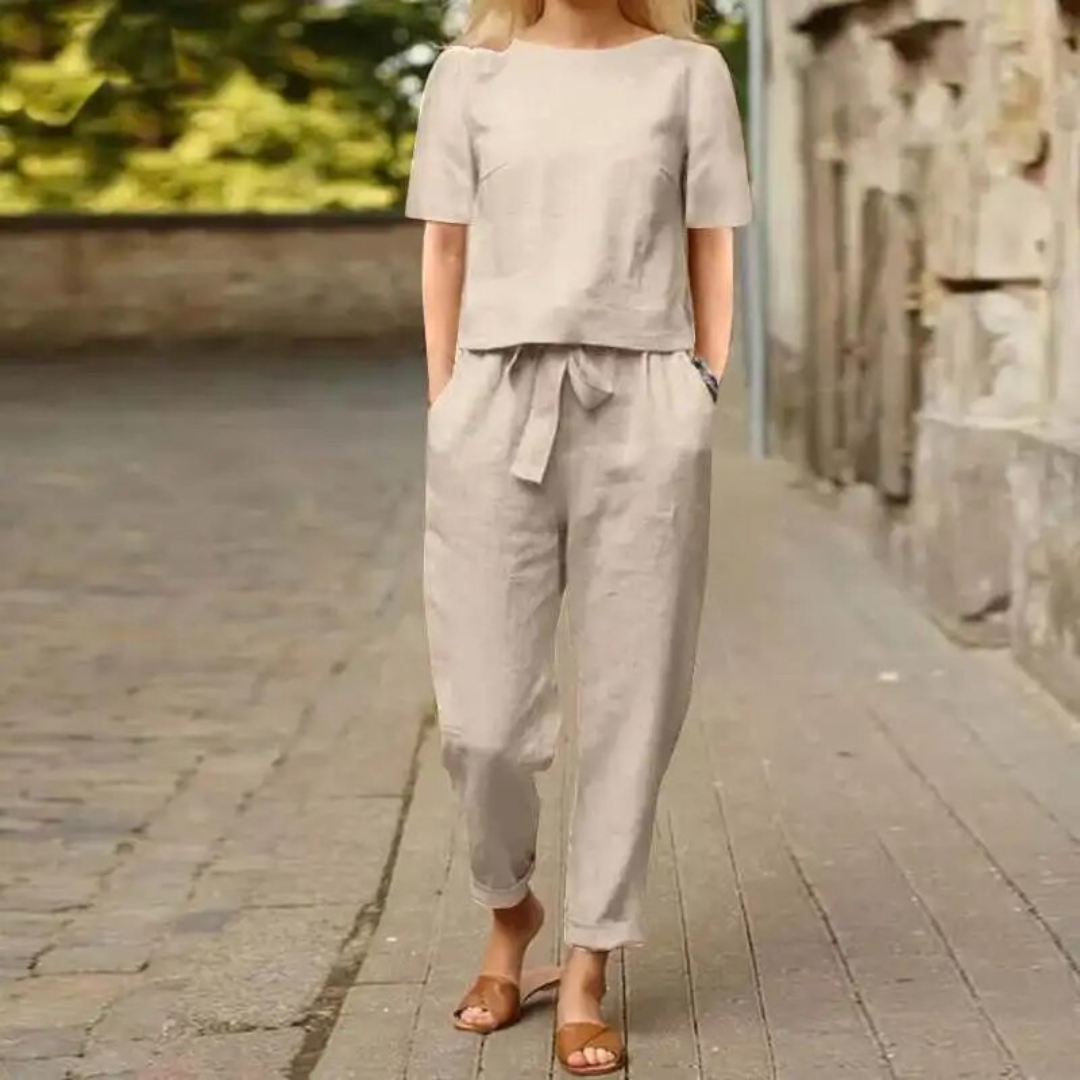 Women's Two-piece Set Linen Style Comfy Set for Summer Casual Style