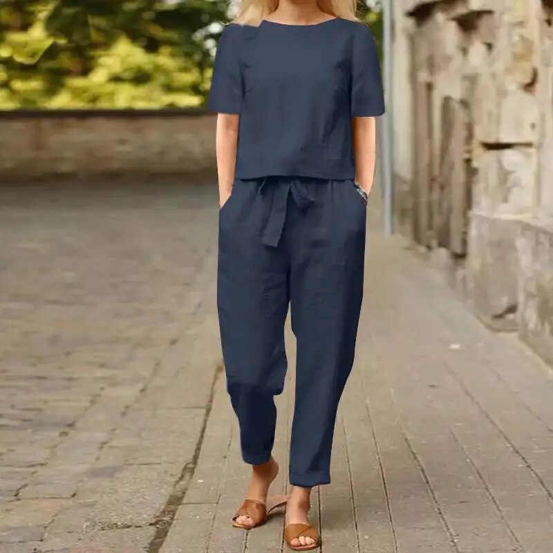 Women's Two-piece Set Linen Style Comfy Set for Summer Casual Style