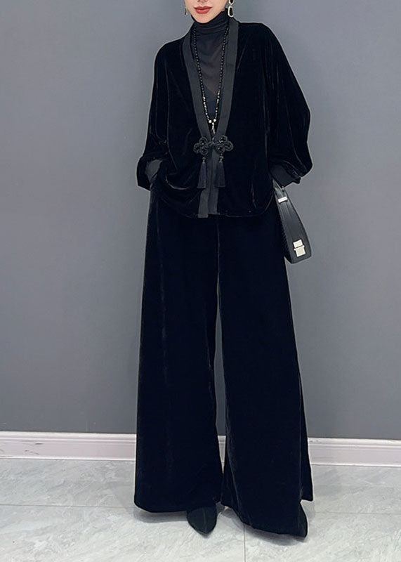 Women's Two-piece Set V-neck Jacket and Wide Leg Trousers