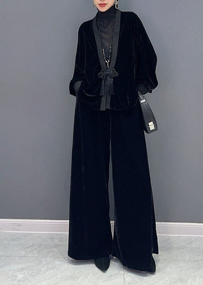 Women's Two-piece Set V-neck Jacket and Wide Leg Trousers