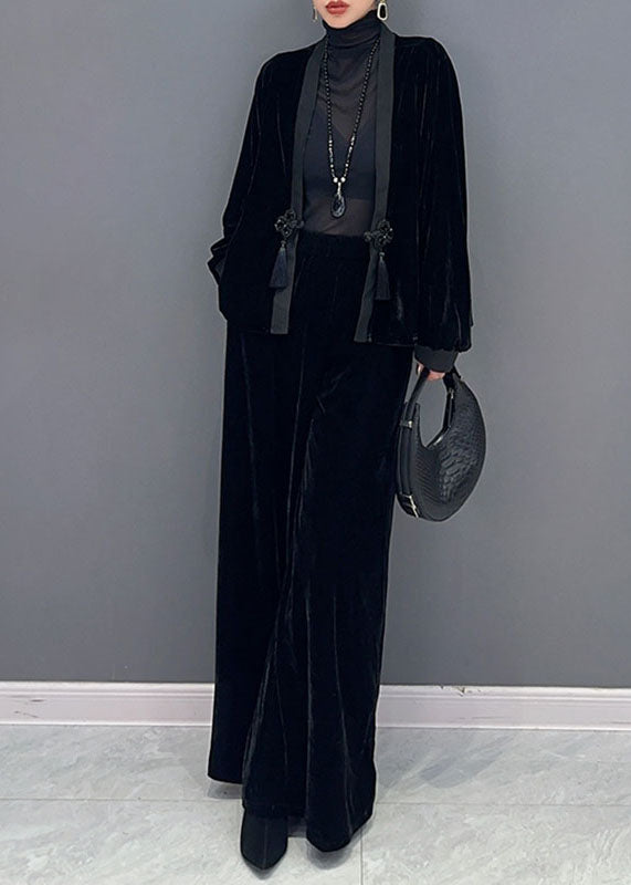 Women's Two-piece Set V-neck Jacket and Wide Leg Trousers