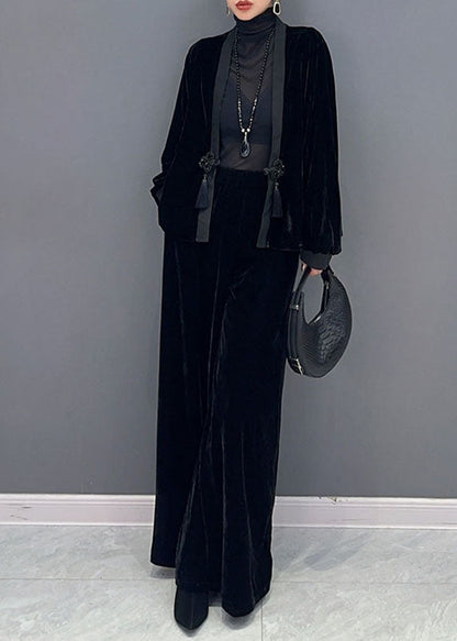Women's Two-piece Set V-neck Jacket and Wide Leg Trousers