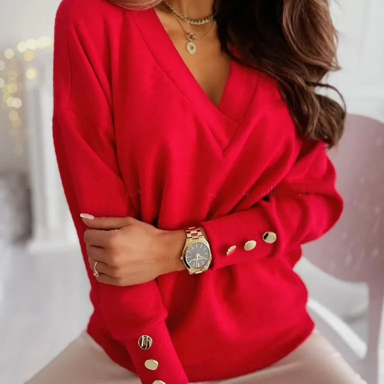 Women's V-Neck Sweater Casual Breathable Cotton Blend