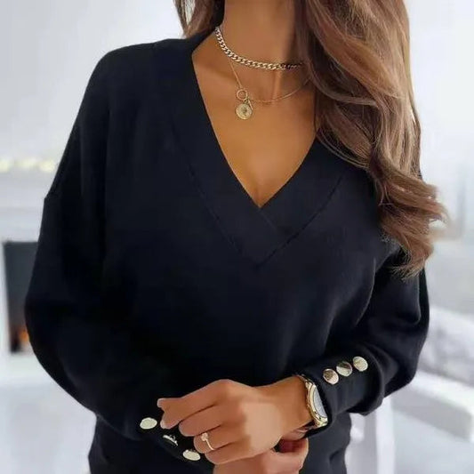 Women's V-Neck Sweater Casual Breathable Cotton Blend