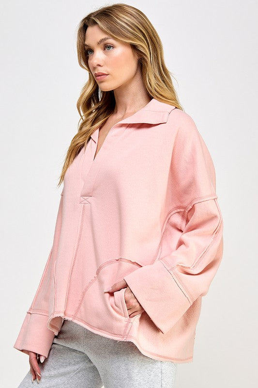 Women's V-neck Pullover with Dolman Sleeves in Soft Breathable Material