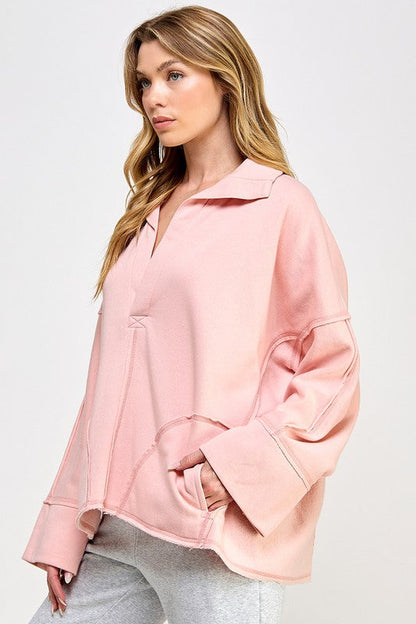 Women's V-neck Pullover with Dolman Sleeves in Soft Breathable Material