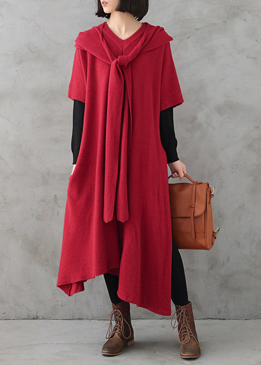 Women's V-neck Sweater Dress with Side Slits