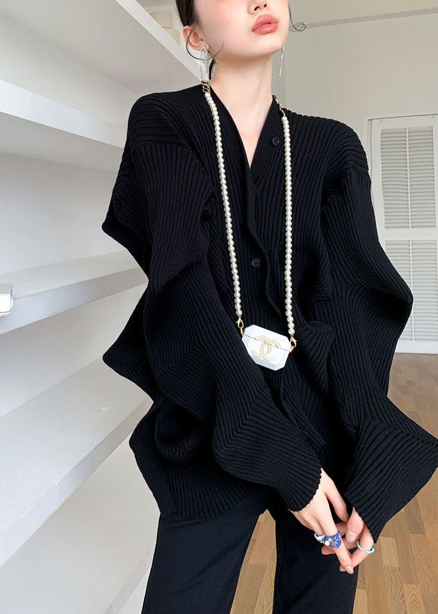 Women's V-neck Sweater with Asymmetric Design